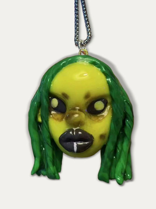 Kebarro Green Dreadlocks Yellow Face Weird Doll Clay Necklace