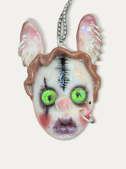 Kebarro Green Eyes Weird Ear Figure Clay Necklace