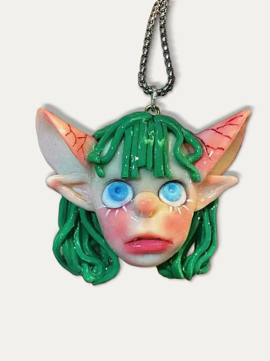 Kebarro Green Hair Blue Eyes Elf Weird Guardian Clay Necklace