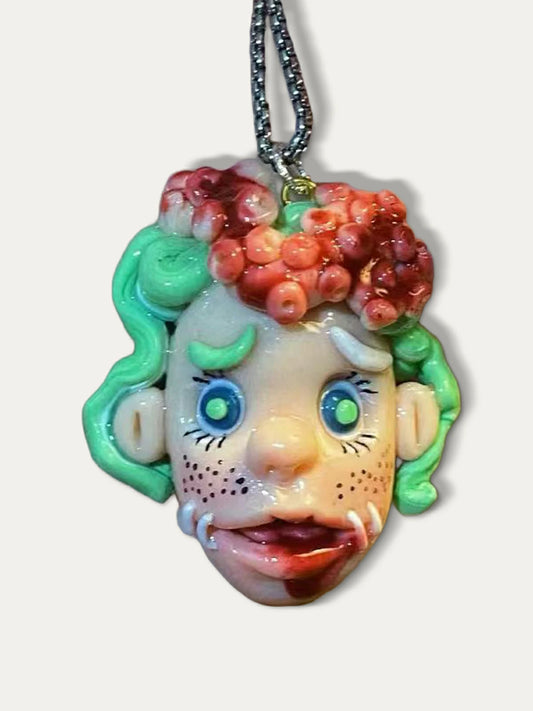 Kebarro Green Hair Octopus Tentacles Handmade Cute Doll Clay Necklace