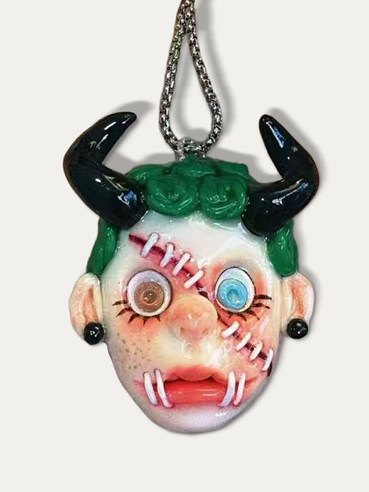 Kebarro Green Hair Horned Bicolor Eyes Weird Guardian Clay Necklace
