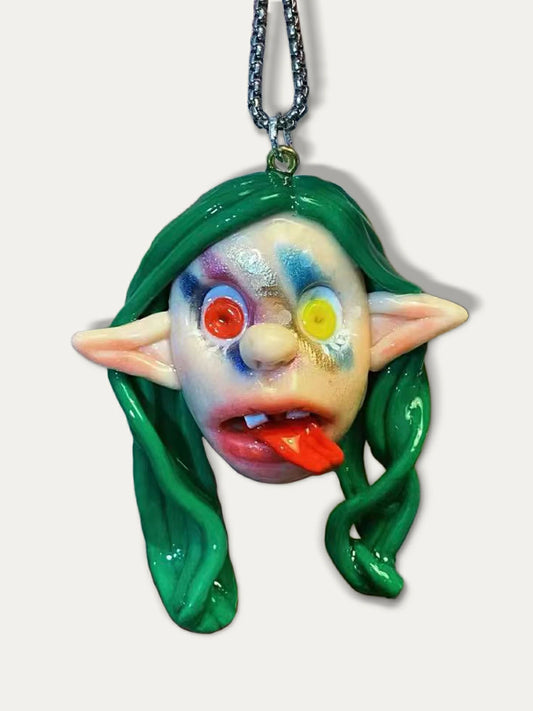 Kebarro Green Hair Heterochromatic Pupils Weird Doll Clay Necklace