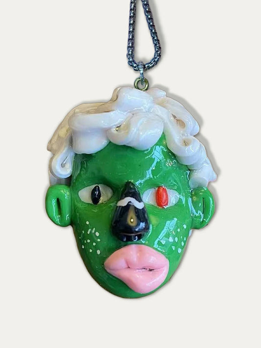 Kebarro Green Face White Hair Clay Necklace