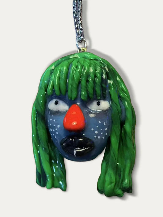 Kebarro Green Seaweed Hair Purple Face Weird Doll Clay Necklace