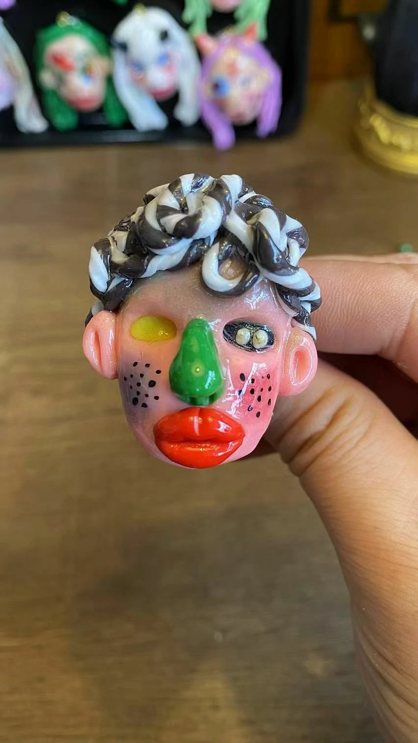 Kebarro Green Nose Colorful Face Ugly Doll Clay Necklace