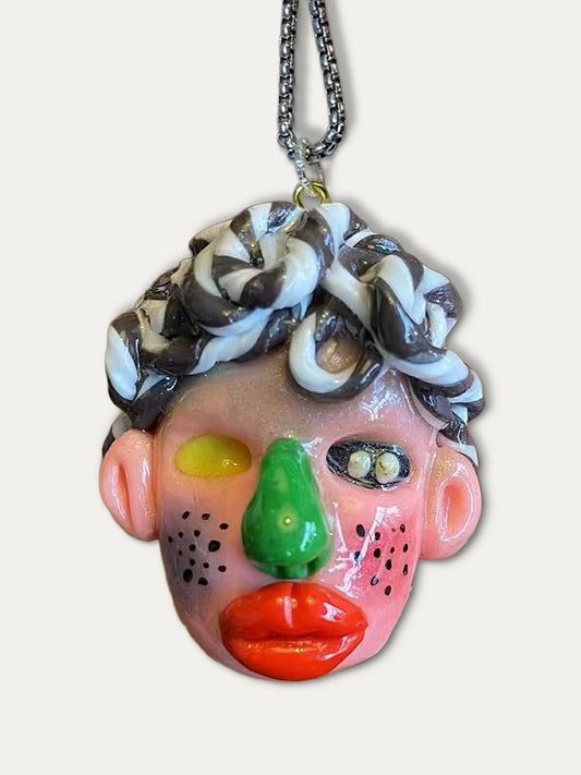 Kebarro Green Nose Colorful Face Ugly Doll Clay Necklace