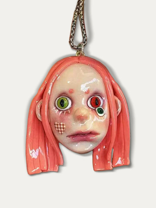 Kebarro Orange Hair Tricolor Eyes Patch Doll Weird Clay Necklace