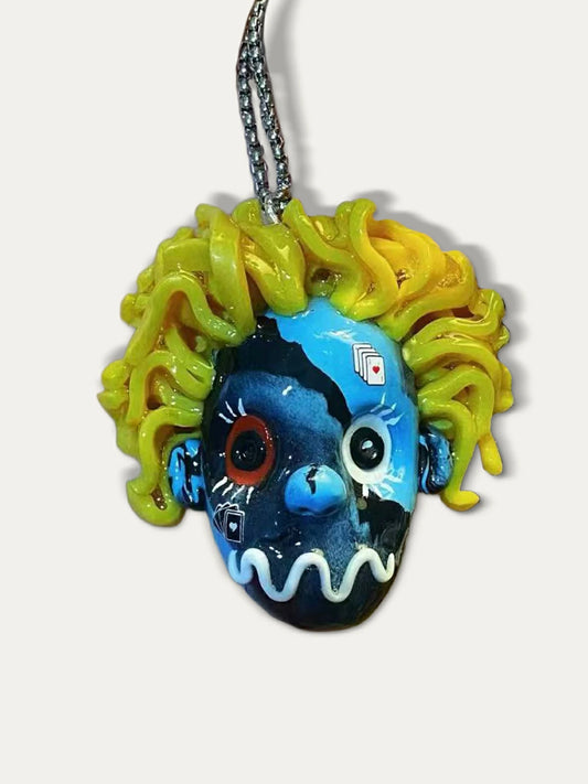 Kebarro Poker Blue Face Handsome Doll Clay Necklace