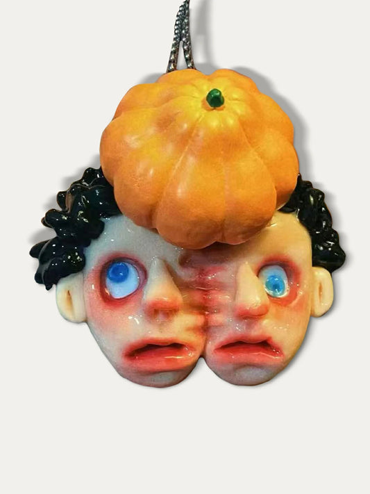 Kebarro Pumpkin Headed Two Face Split Weird Clay Necklace
