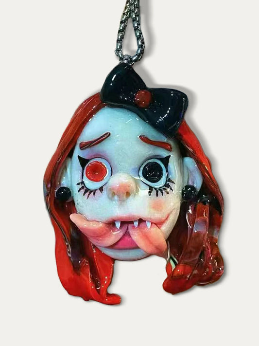 Kebarro Orange Hair Red Hair Bicolor Eyes Long Tongue Doll Weird Clay Necklace