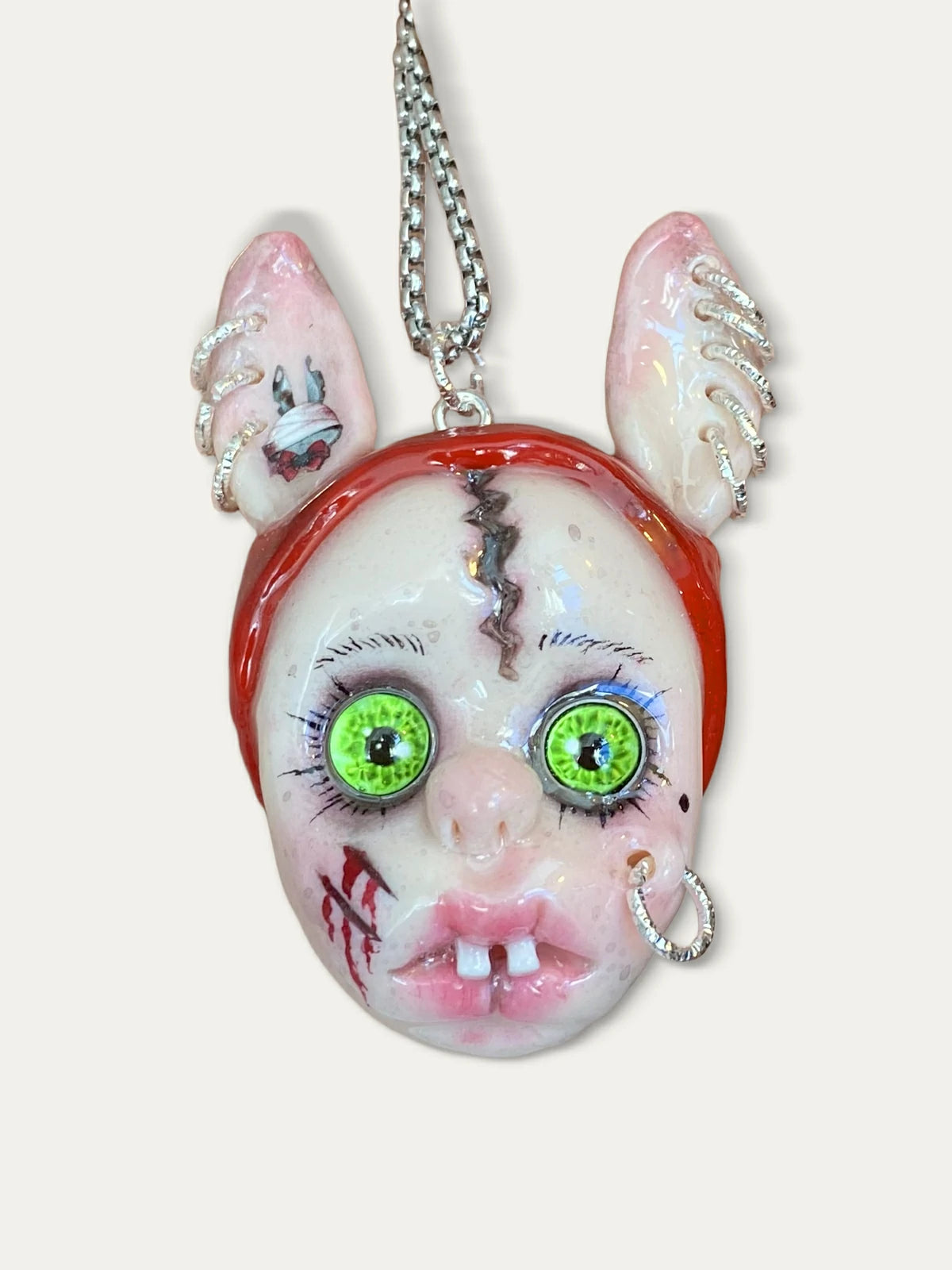Kebarro Red Hair Green Eyes Weird Ear Clay Necklace