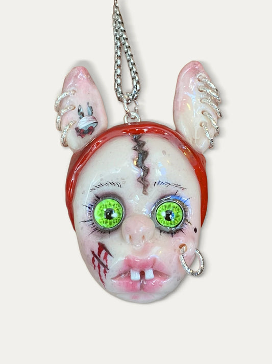 Kebarro Red Hair Green Eyes Weird Ear Clay Necklace