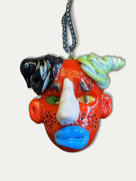 Kebarro Blue Lips Red Face Clay Necklace