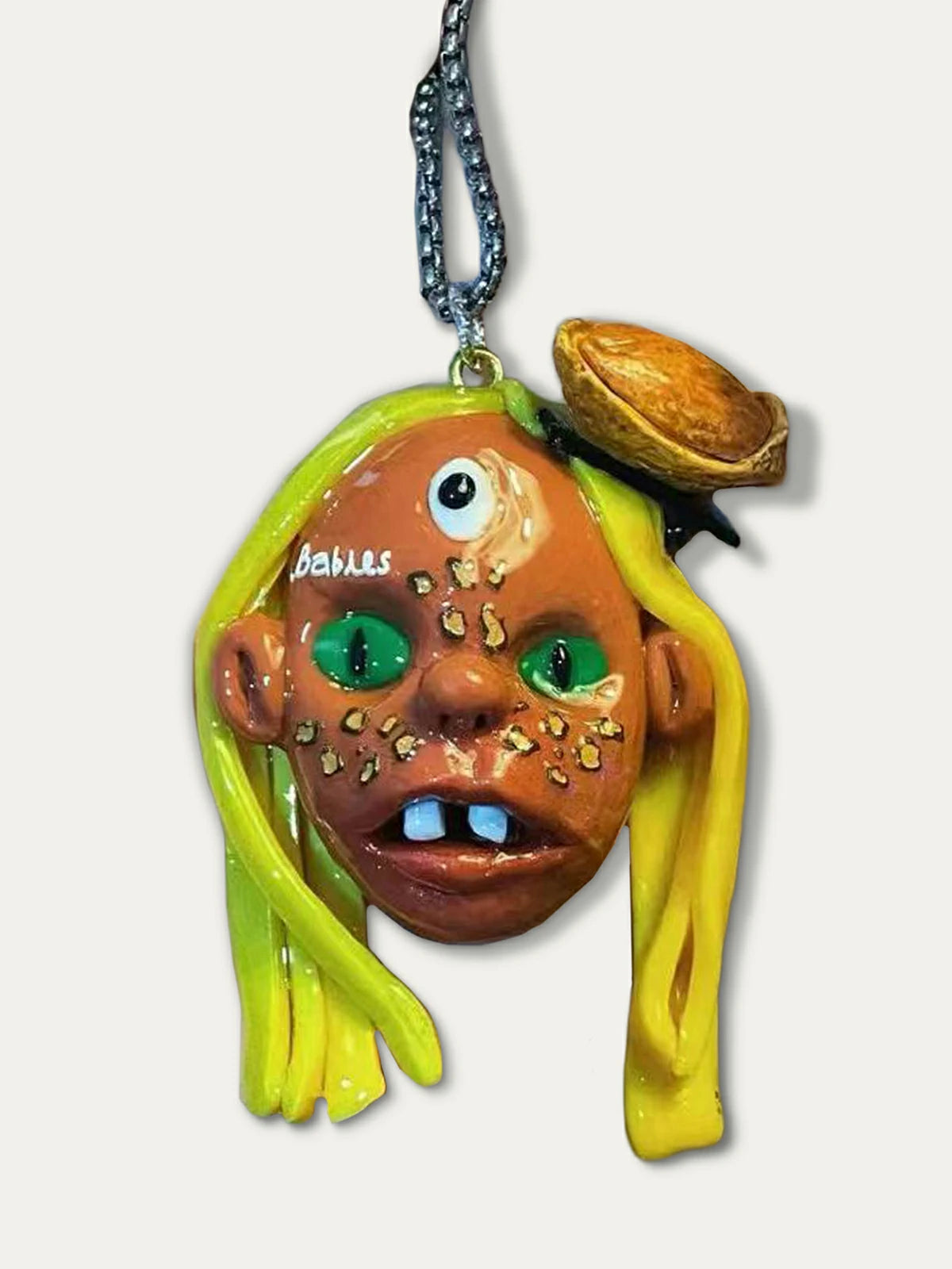 Kebarro Three Eyes Girl Handmade Ugly Doll Clay Necklace