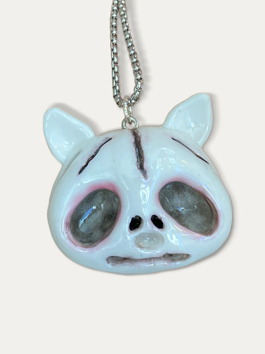 Kebarro White Cat Face Pig Ear Clay Necklace