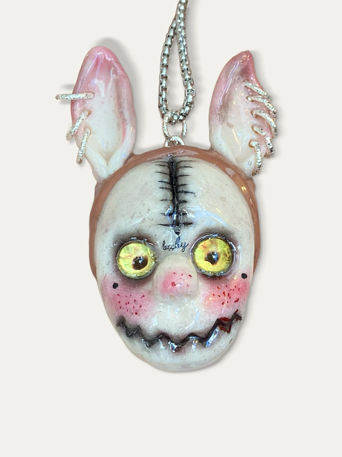 Kebarro Yellow Eyes Suture Mouth Weird Ear Clay Necklace