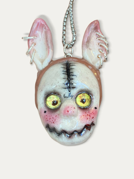 Kebarro Yellow Eyes Suture Mouth Weird Ear Clay Necklace