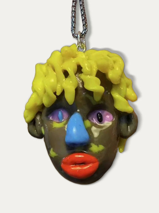 Kebarro Yellow Hair Brown Face Interest Doll Clay Necklace