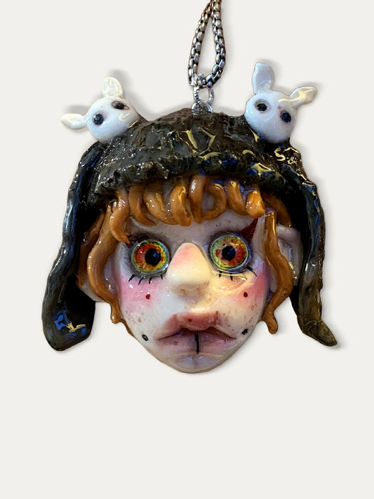 Kebarro Haunted Bunny Doll Clay Necklace