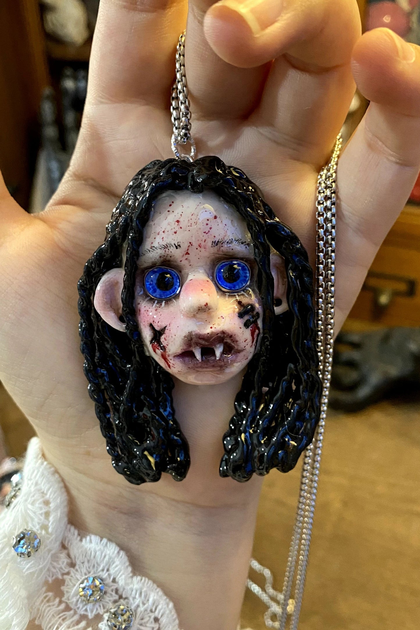Kebarro Creepy Cute Vampire Doll Clay Necklace