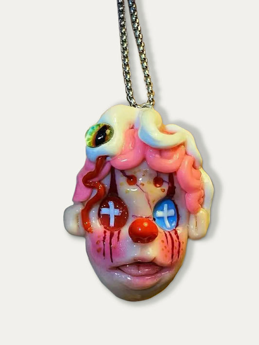 Kebarro Colorful Clown Polymer Clay Necklace with White Snake