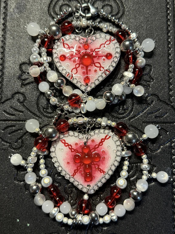 Zoaleo Shop Gothic Red Cross Heart Clay Charms Necklace Heart & Star Series (Style A)