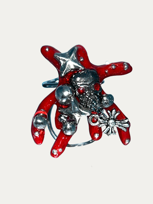Zoaleo Shop Red Silver Coral Reef Ring (Syle B)