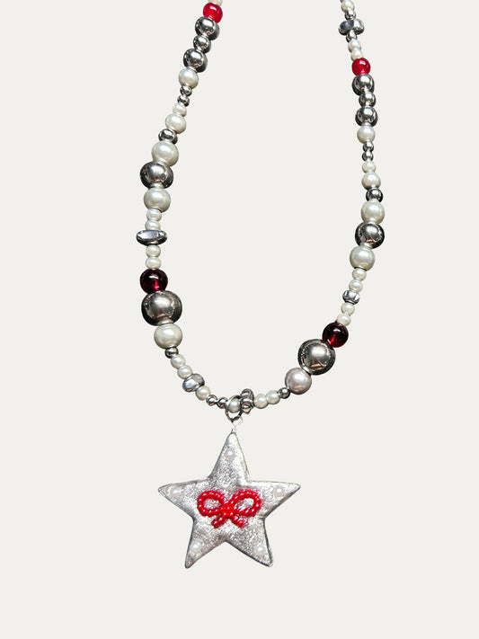 Zoaleo Shop Gothic Silver Star Clay Charms Necklace Heart & Star Series