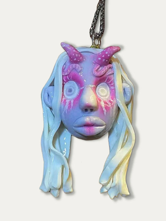 Kebarro Colorful Clown Polymer Clay Necklace with White Hair
