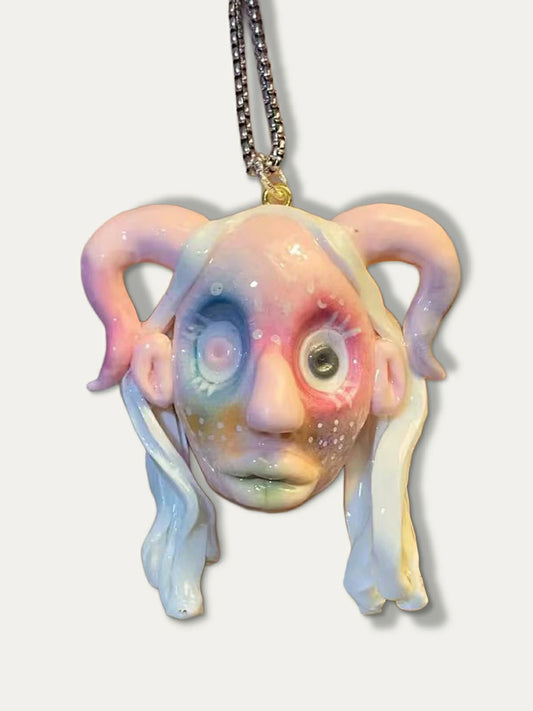 Kebarro Muted Pastel Horned Face Polymer Clay Necklace