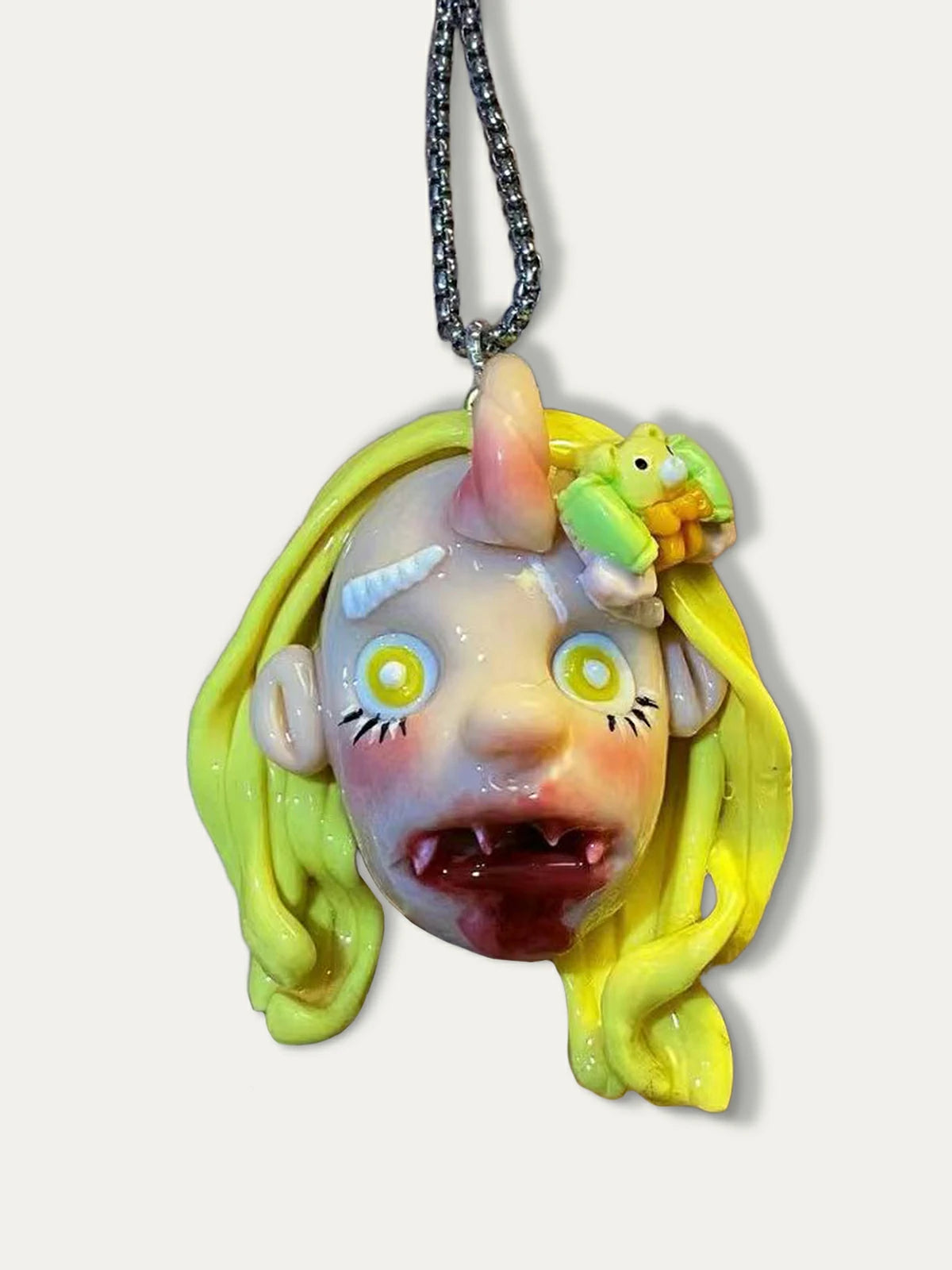 Kebarro Yellow Hair Clown Polymer Clay Necklace