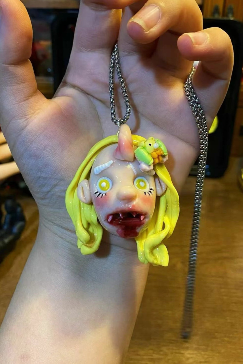 Kebarro Yellow Hair Clown Polymer Clay Necklace